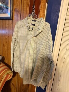 Chaps Men's Light Green and Blue Plaid Button-Down Shirt